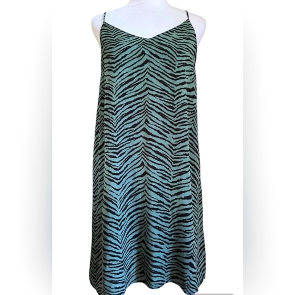 American Eagle NEW Green Black Zebra Stripe Animal Print Slip Dress Size Large